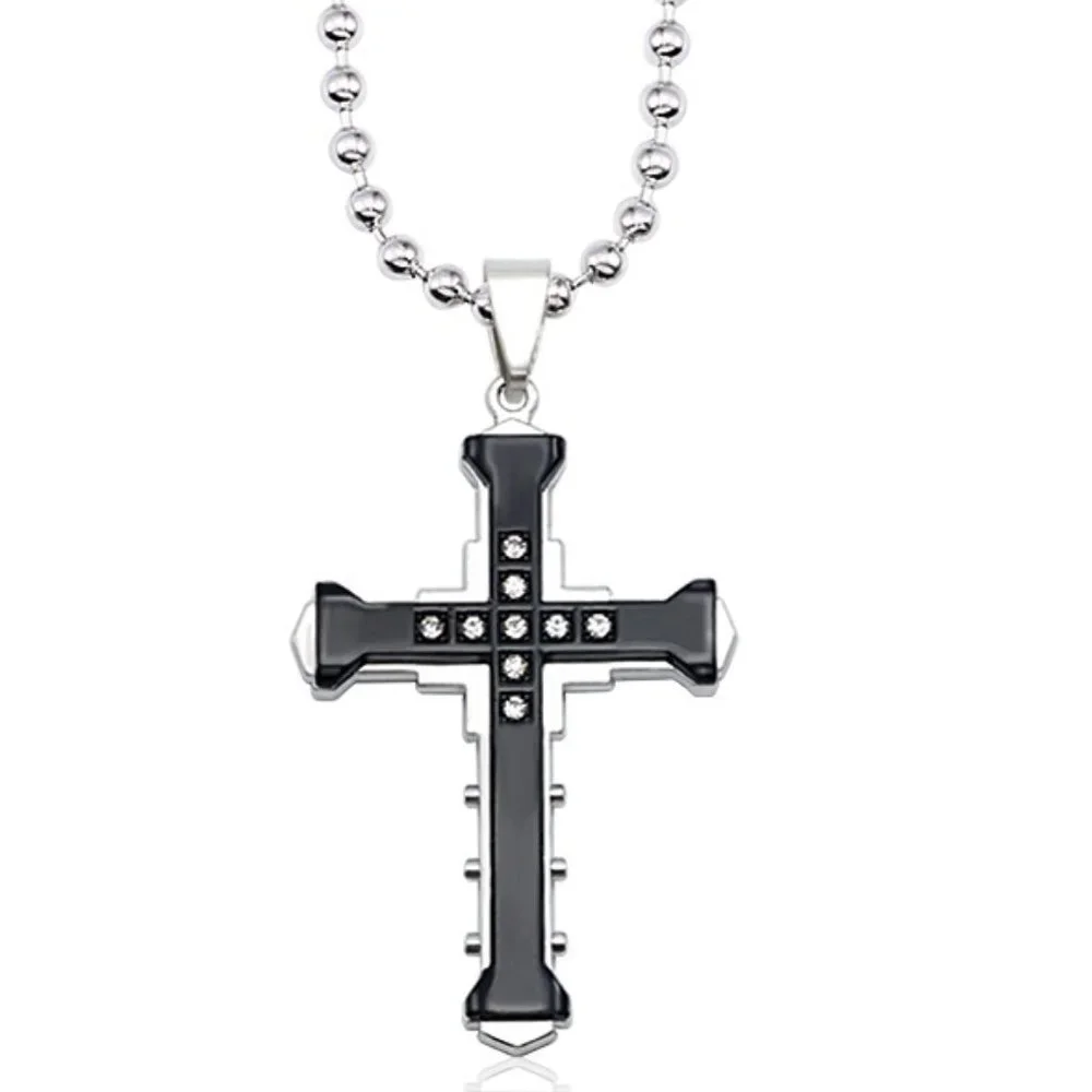 ❤️Fashion cross charm Jesus Rhinestone Pendant Necklace for women/menN90201P132